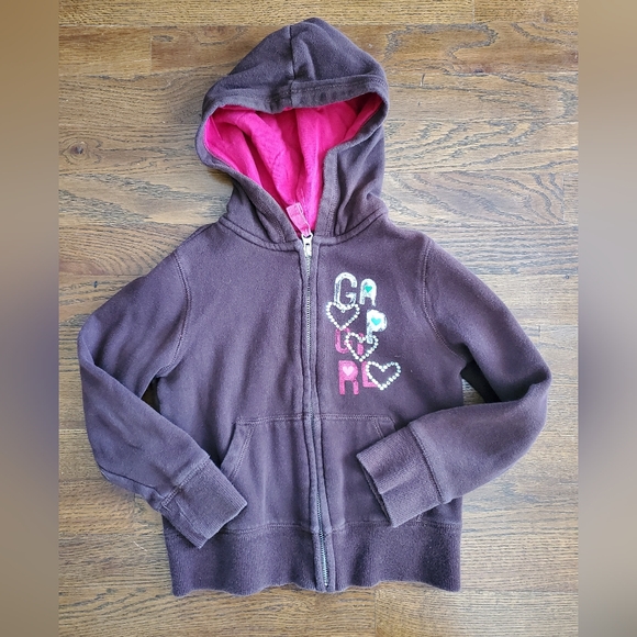 GAP KIDS Girls Small 6/7 brown gemmed logo full-zip hoodie - Picture 1 of 6